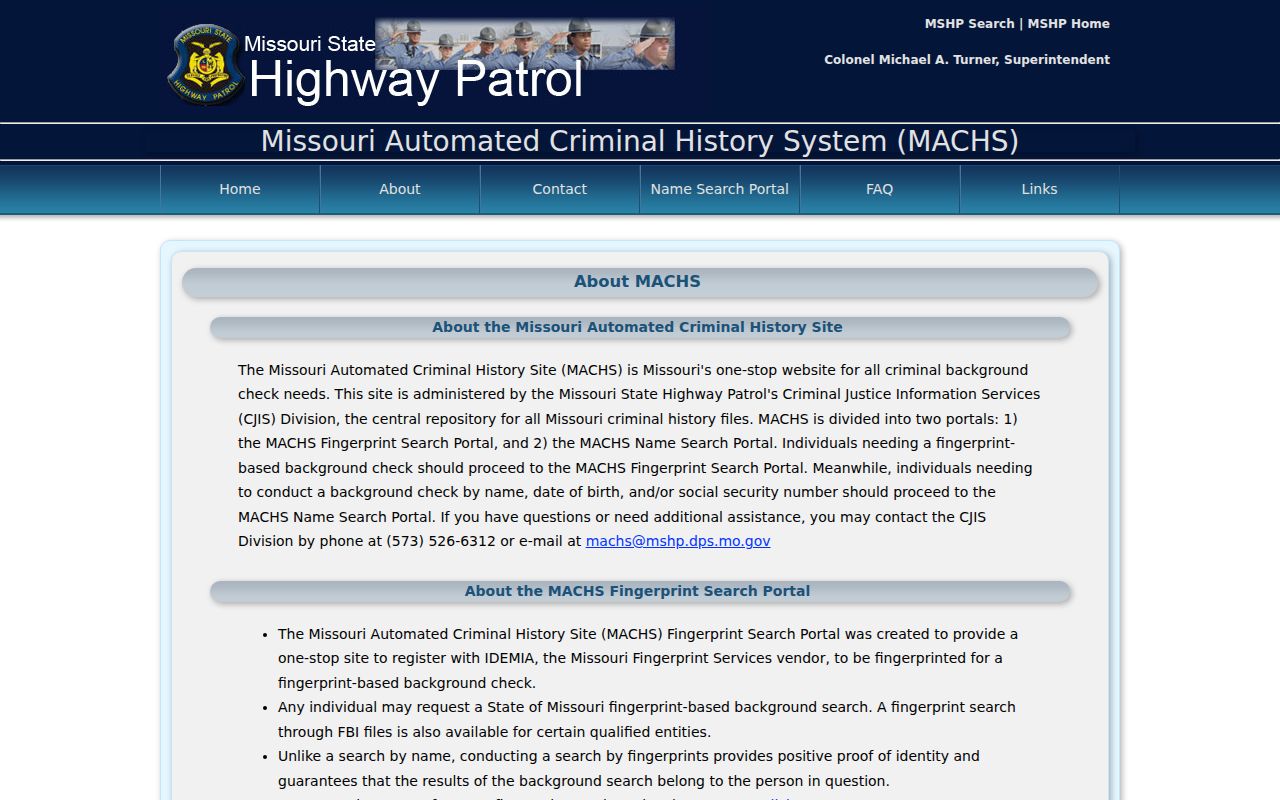 Ray County criminal history MACHS fingerprint search information