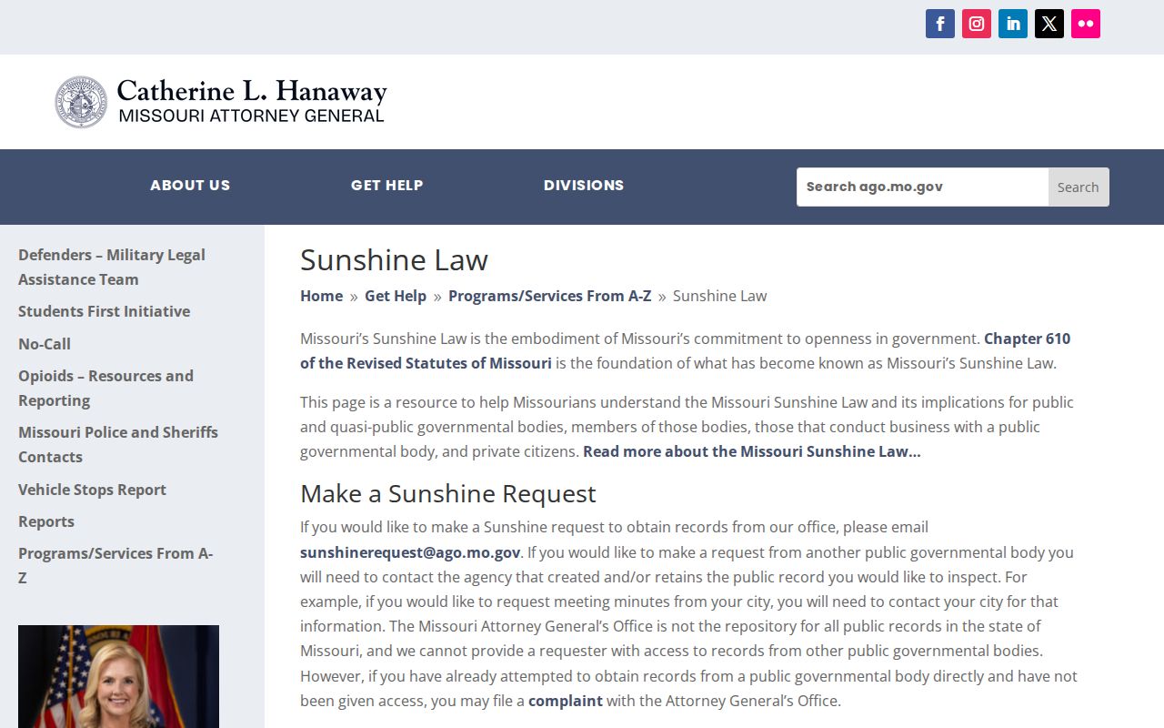 Orrick criminal history and Missouri Sunshine Law request guidance